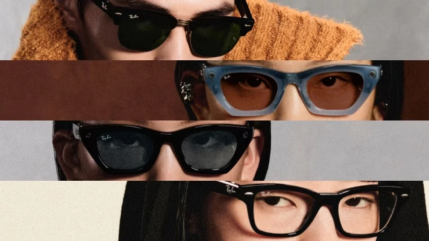 Four Ray-Ban Meta styles in horizontal strips
