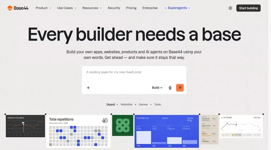 Screenshot of Base44 homepage